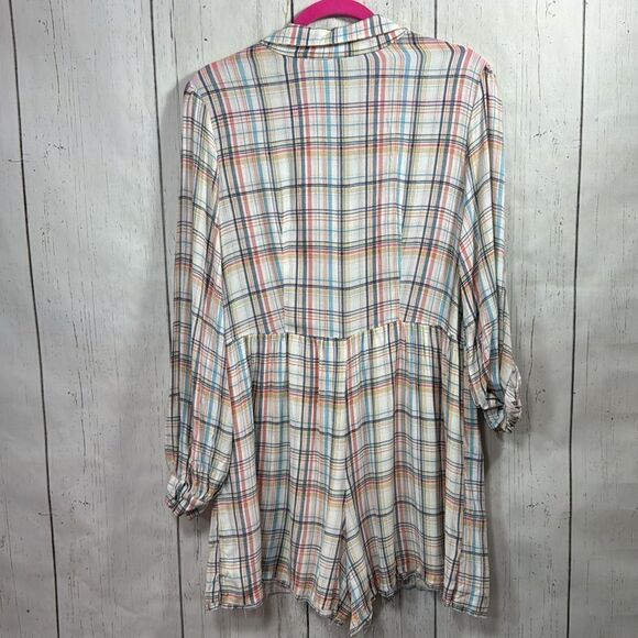 Coco + Jaimeson Plaid Long Sleeve Button Front Romper Multicolor Check Size L - Picture 16 of 16